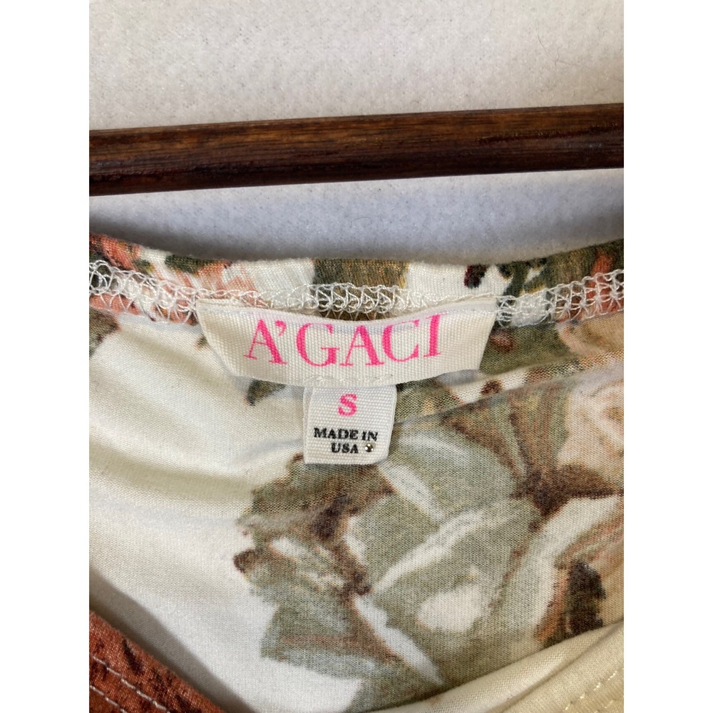 Whimsical Romantic Floral A'GACI Women Small Cream Rust Bell Sleeve Bodysuit - Picture 3 of 9